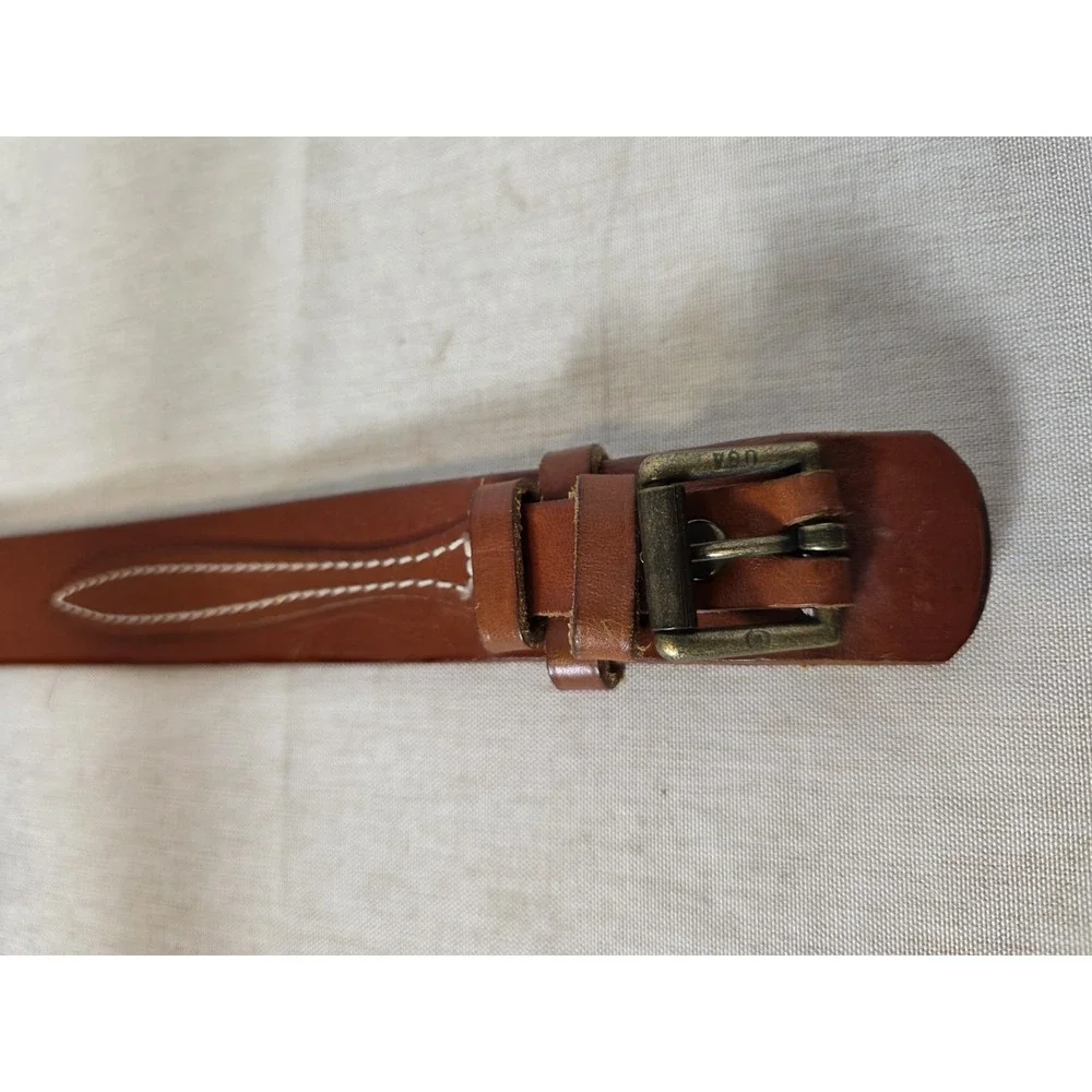 LL Bean Leather Belt Brown Tan Size 34 Equestrian Made USA Double Detail Cow